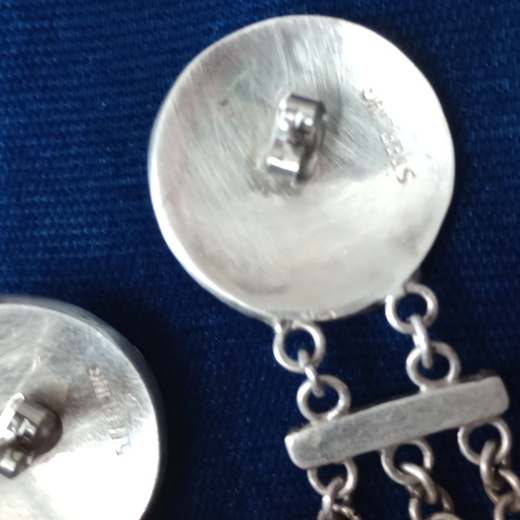 Native American Zuni Multi-stone Inlay Sterling Silver Dangle Stud Earrings - Picture 7 of 17